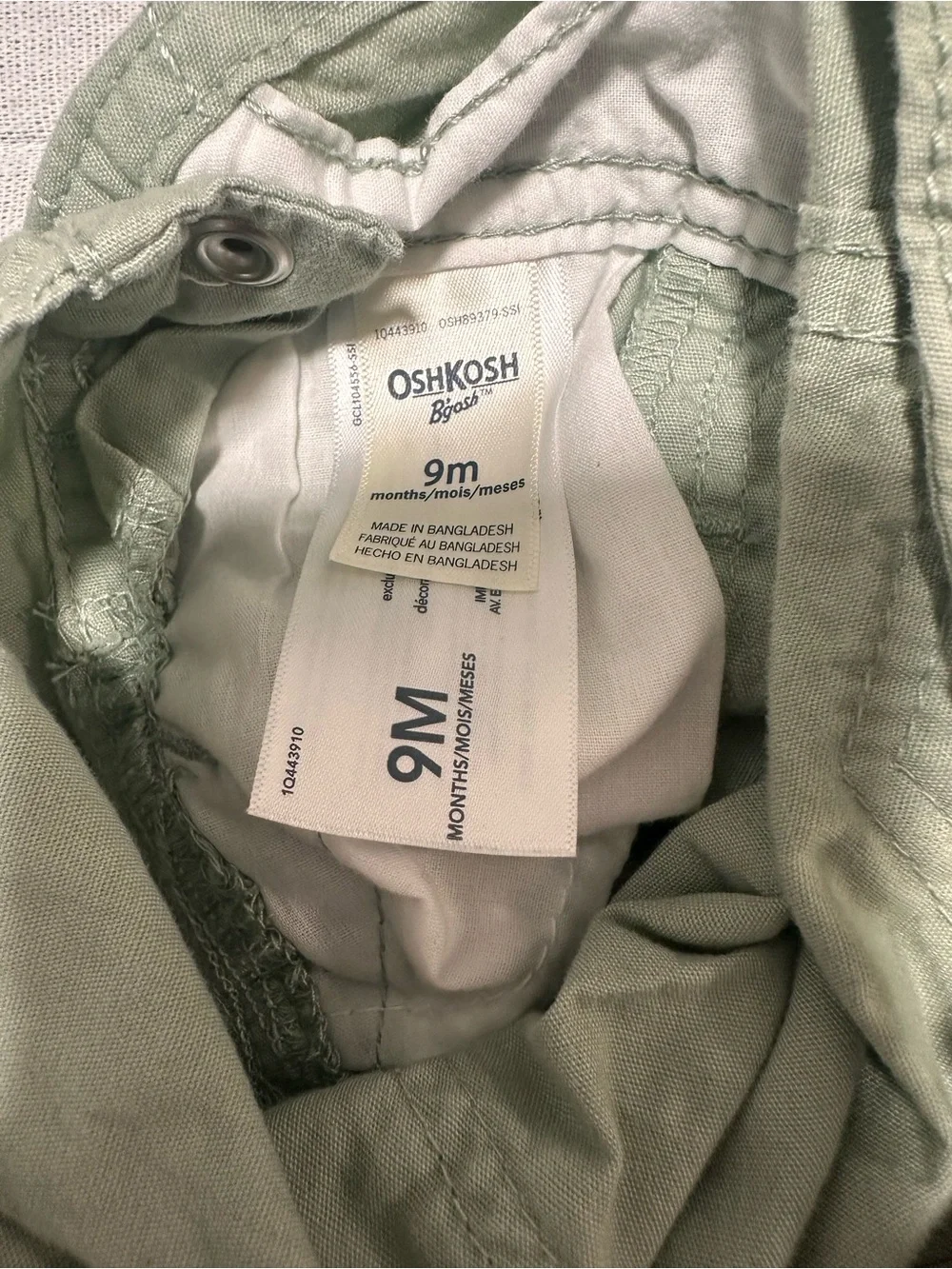 OshKosh B'gosh Light Sage Green Embroidered Short Overalls